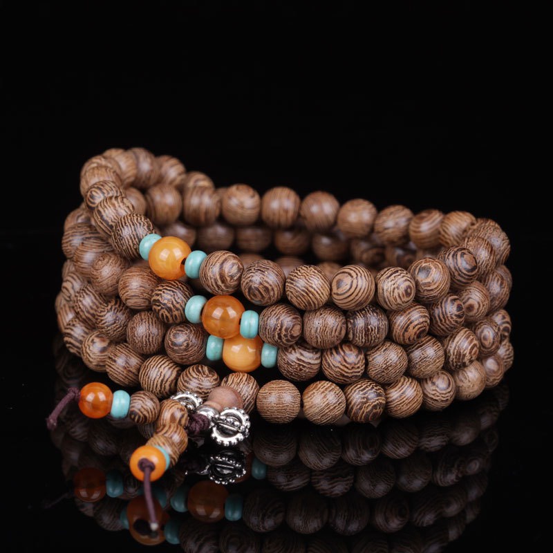 Vòng 108 Hạt Gỗ Hoàng Dương Decor Tượng Phật Taplo Xe Ô Tô , Vòng Tay Phong Thủy Cao Cấp