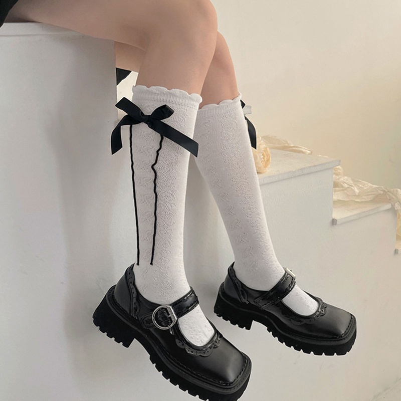 Vớ Phối Ren Đính Nơ Kẻ Sọc Gợn Sóng Phong Cách Gothic