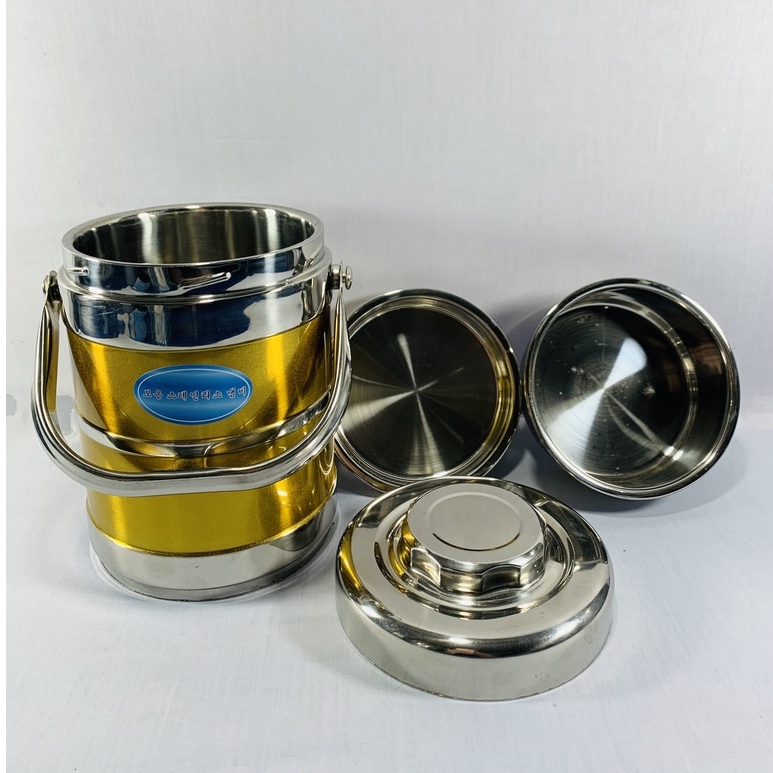 Hộp Đựng Cơm Inox Giữ Nhiệt 2 lớp Cao Cấp 1,4l 3 tầng - Bảo hành