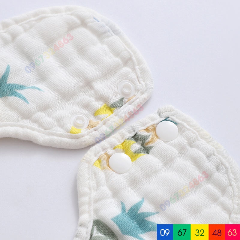 Yếm ăn dặm HOA TRÒN XÔ NỀN TRẮNG 6 LỚP CAO CẤP 2 cúc bấm dày dặn siêu thấm bền đẹp cho bé