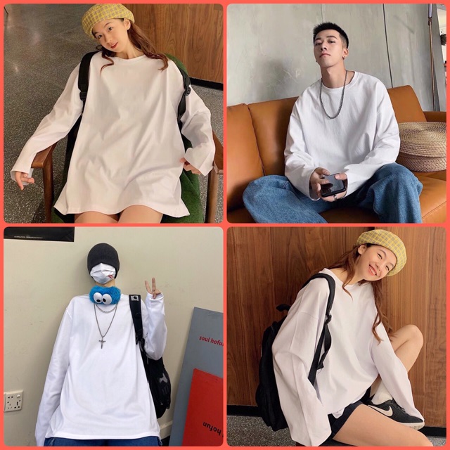 Áo phông Unisex trơn dài tay form thụng nhiều màu - Áo phông Unisex tay dài