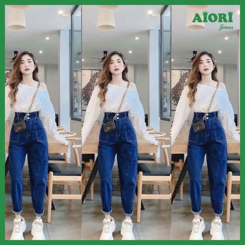 Quần Jeans Nữ - Quần Baggy Cạp Cao 2 Nút, Baggy Nữ Ulzzang Lai Cuốn Vải Jeans Cotton Thoáng Mát, Mềm Mịn