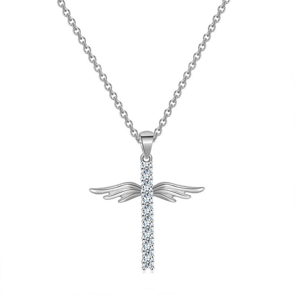Mặt dây chuyền Vòng cổ cho Phụ nữ Đôi cánh thiên thần Thập tự giá Zircon Vàng nhạt Màu sắc Choker Chuỗi Quà tặng Đồ trang sức Bán buôn N229
