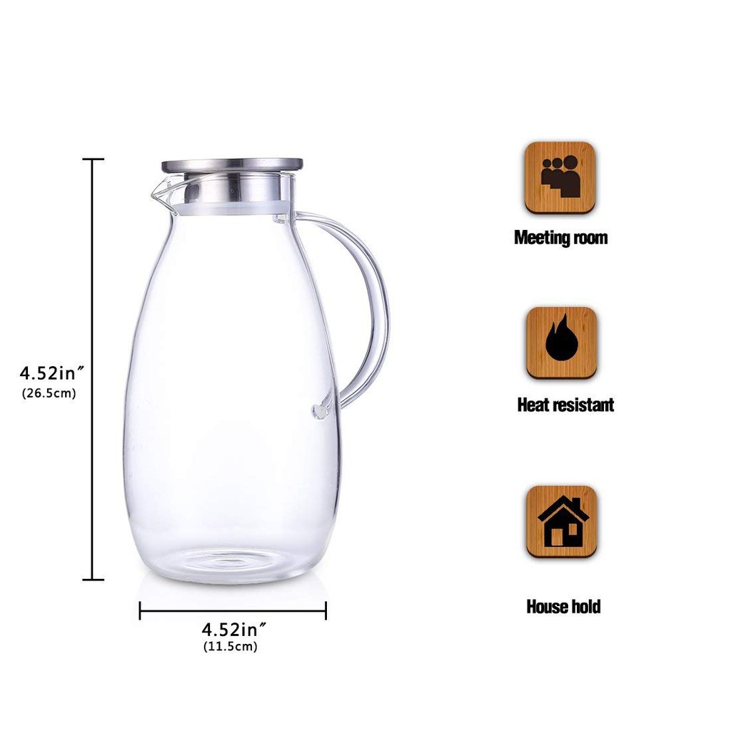 Bình thủy tinh chịu nhiệt ONEISALL 2.6L dung tích lớn có nắp thép không gỉ