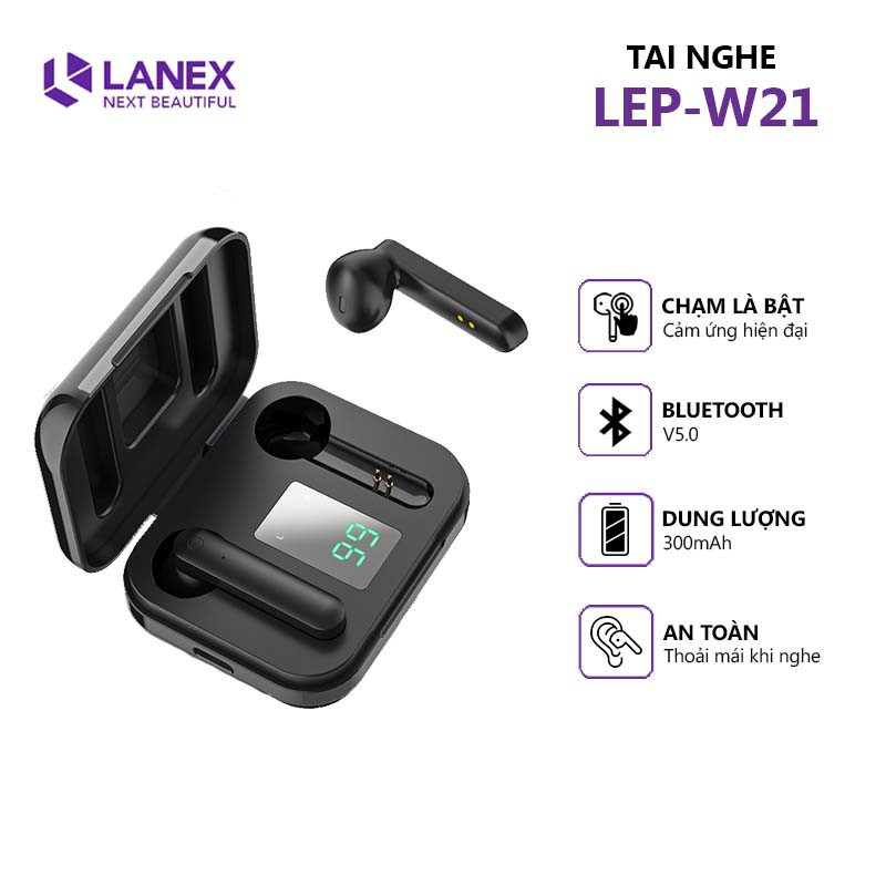 [Mã 2404EL10K giảm 10K đơn 20K] Tai Nghe Bluetooth Lanex LEP-W21 Hộp Sạc Có Led