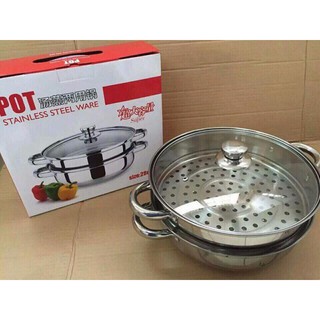 Bộ Nồi Hấp 2 Tầng phi 28 vung kính - dùng được cho bếp điện từ
