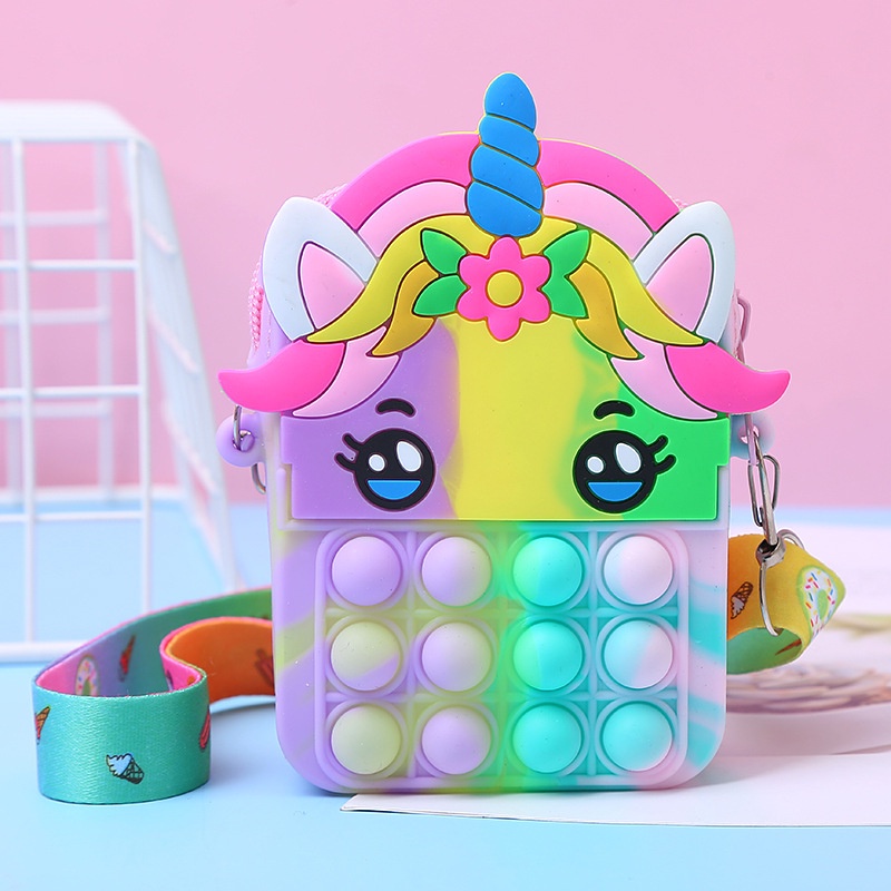 Túi Pop Đựng Đồ Chơi Bằng Silicone Hình Kỳ Lân Chống Áp Lực Cho Bé Gái