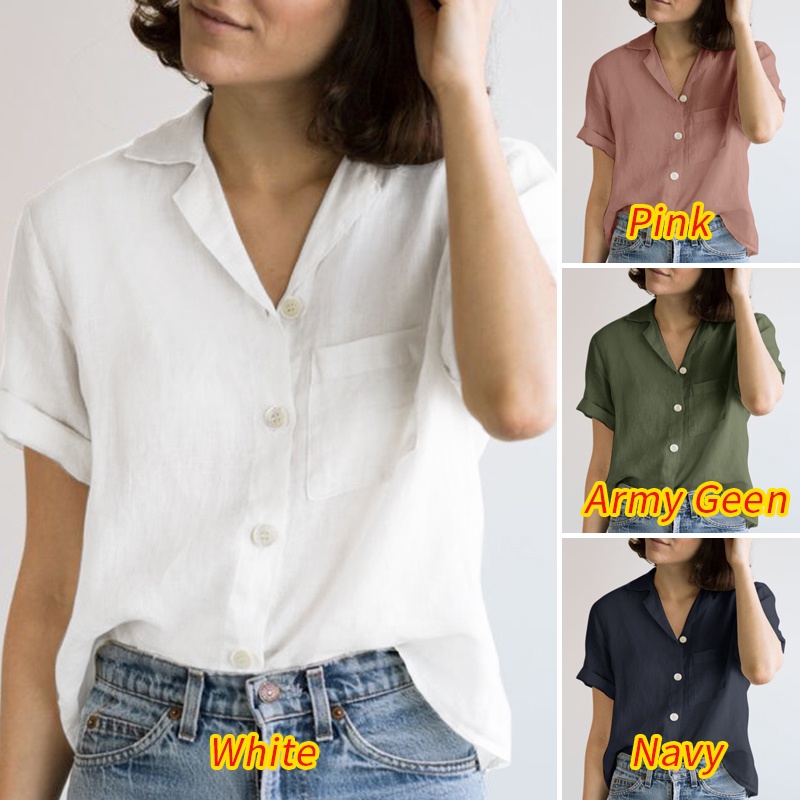 Zanzea Áo Sơ Mi Ngắn Tay Form Rộng Màu Trơn Thời Trang Dành Cho Nữ