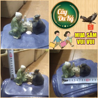 Tượng 2 tiên ông ngồi chơi cờ mini gốm sứ Bát Tràng - 11x5x6 cm làm mô hình trang trí tiểu cảnh, trang trí bể cá