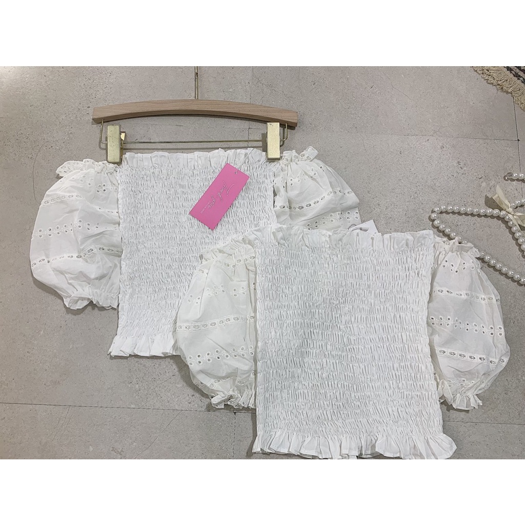Áo trễ vai kiểu A.313, Áo kiểu ống chun ngực croptop tay bồng họa tiết mặc được 2 kiểu ngọt ngào - Thời trang nữ Chấm Bi