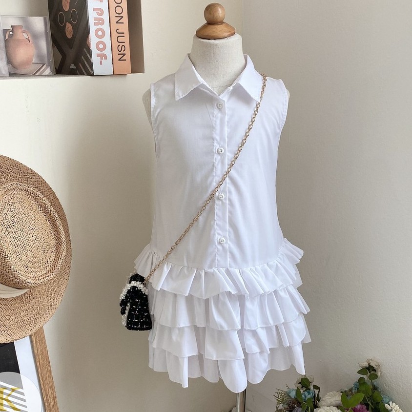 Váy sơ mi bé gái KIWY KIDS sát nách dáng xòe 4 tầng tiểu thư Kidsh2157 cho bé từ 5 đến 11 tuổi