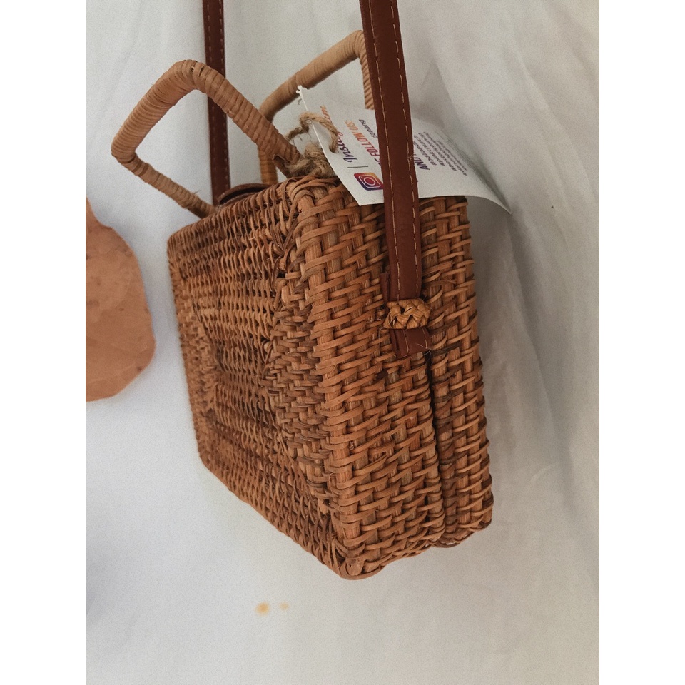 Túi Mây Hình Hộp Chữ Nhật Có Dây Đeo Chéo Bằng Da - Ảnh Thật Shop Tự Chụp