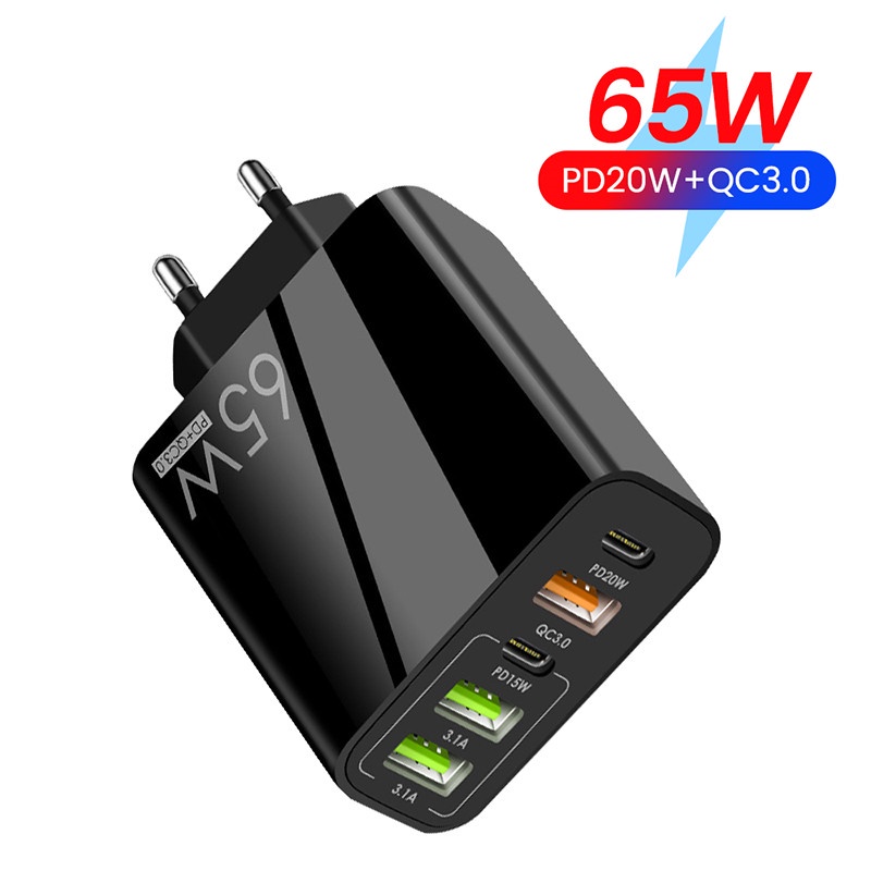 Củ sạc nhanh ELOUGH 5 cổng 65W QC3.0 20W PD USB EU/ US/ UK tiện lợi dành cho điện thoại