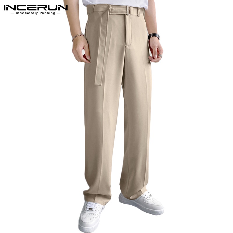 Quần dài INCERUN màu trơn kèm dây nịt thời trang Hàn Quốc cho nam