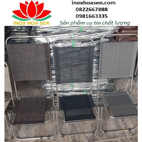 Ghế inox câu cá lưng cao,ghế xếp cafe ngoài trời,ghế vải sịn dày,bền đẹp
