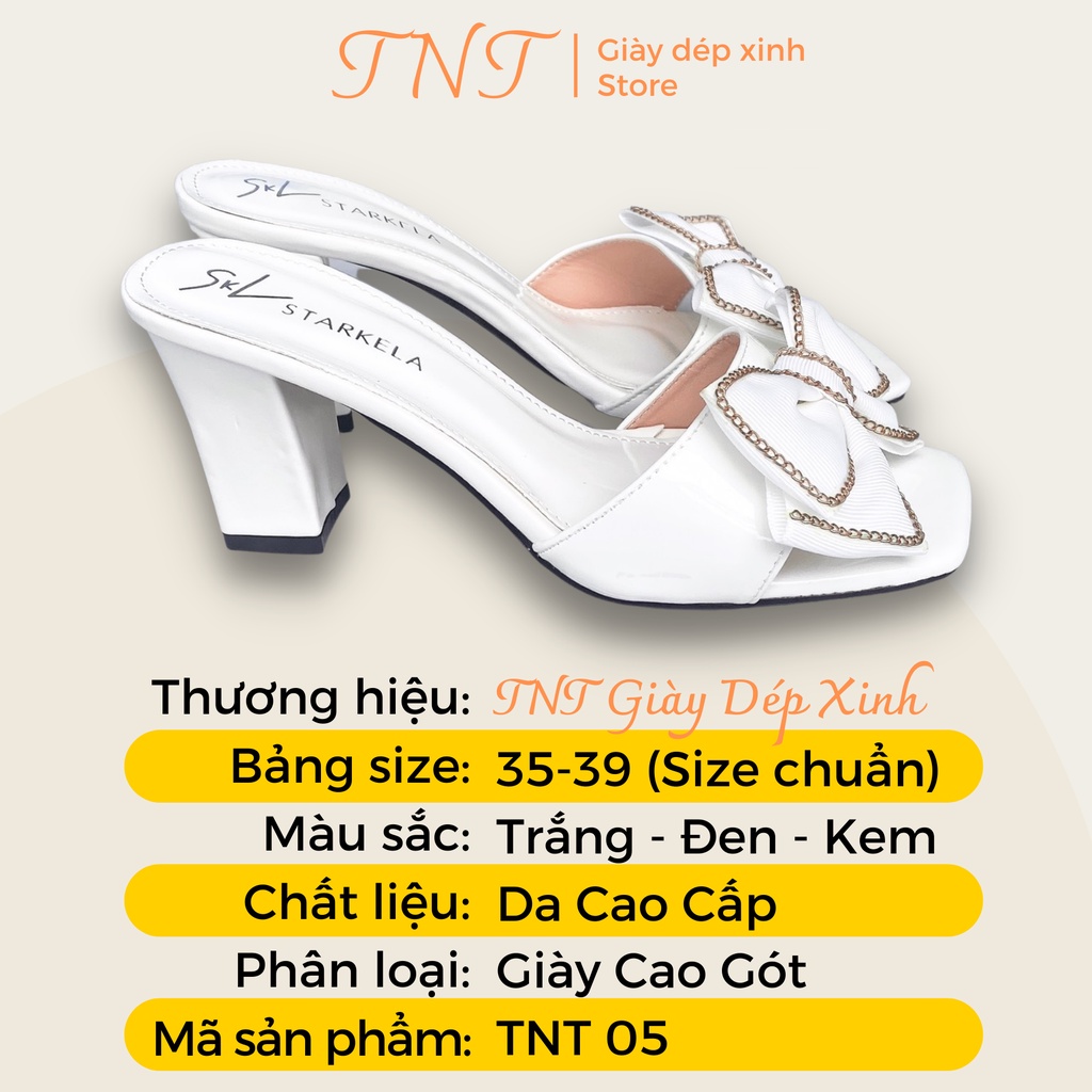 Dép Lê Cao Gót 7 Phân Mũi Vuông Cho Nữ TNT STORE Dép Cao Gót Quai Nơ Mũi Vuông Siêu Xinh TNT05