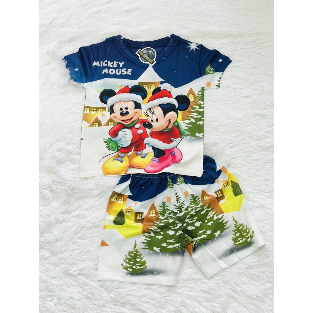 [cao cấp] Đồ Bộ Tay Ngắn Thun Lạnh In Hình 3D Hoạt Hình Mickey Moues Cho Bé Trai và Bé Gái Từ 10kg - 40kg