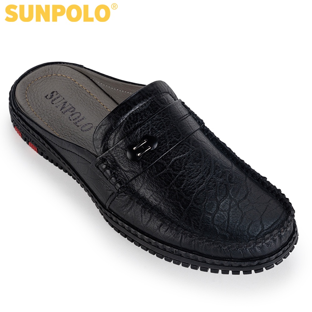 Dép Sục Sapo Nam Da Bò SUNPOLO Đen - SUT274