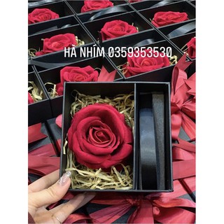 Hộp đựng son hoa lụa cao cấp (có nơ, có hoa đỏ)