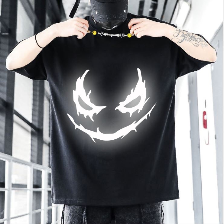 Áo Thun, Áo Thun Tay Lỡ Phom Rộng Unisex In Hình Mặt Quỷ, In Decal Phản Quang Siêu Đẹp | BigBuy360 - bigbuy360.vn