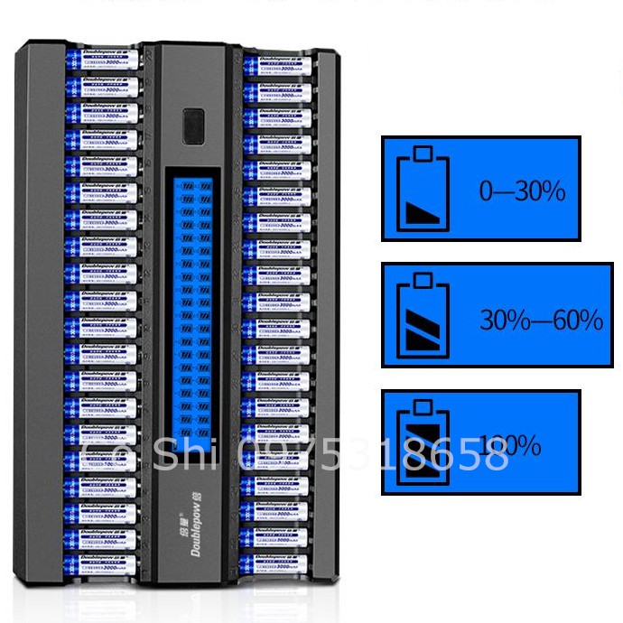 Bộ Sạc Pin AA 40 khe sạc xả K50 Hãng DOUBLEPOW Có Màn Hình LCD Báo Sạc Thông Minh