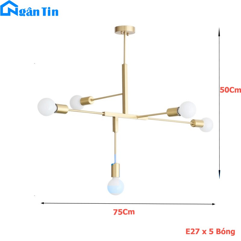 Đèn trần 5 bóng trang trí phòng khách phòng ngủ bàn ăn THCN93B Ngân Tin (Tặng kèm 5 bóng Led đục 5W)