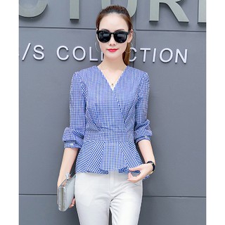 (XANH/  ĐỎ )Áo peplum tay dài