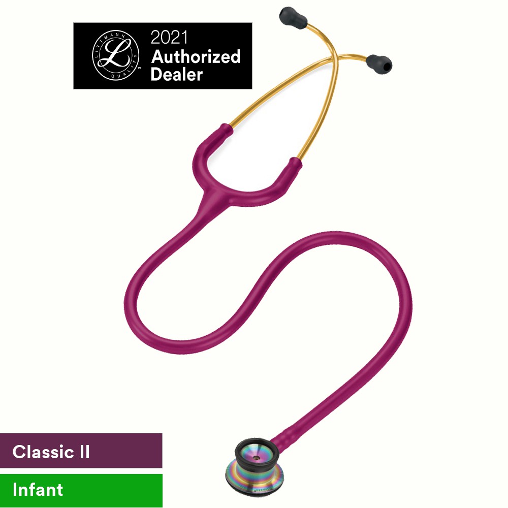 Ống nghe 3M™ Littmann® Classic II Sơ sinh, Mặt nghe màu cầu vồng, Dây nghe màu phúc bồn tử, 28 inch, 2157