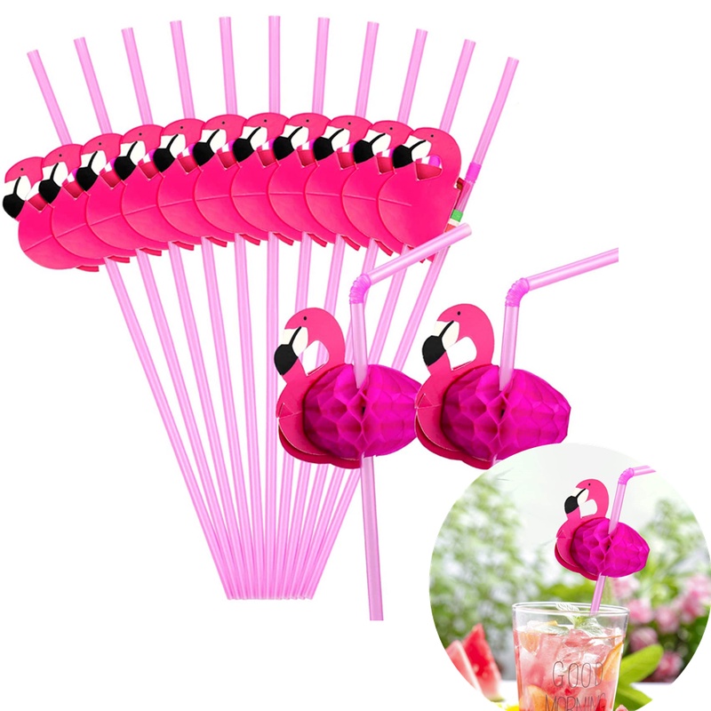 Bộ 10 Ống Hút Giấy Dùng Một Lần Hình Chim Hồng Hạc Cho Tiệc Sinh Nhật Đám Cưới