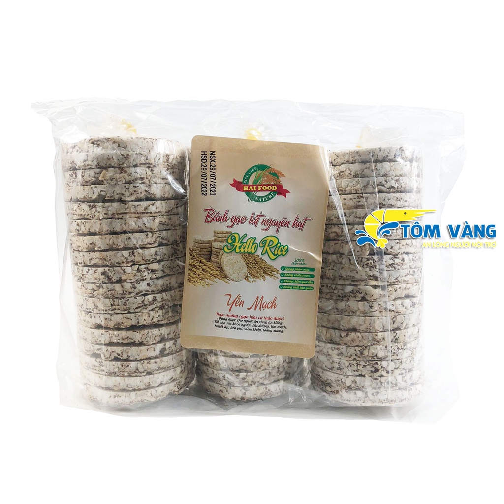 Bánh Gạo Lứt Nguyên Hạt Yến Mạch/Lứt Tím/Huyết Rồng Hello Rice Dùng Ăn Kiêng/ Eatclean / Healthy (Túi 400g) - Tôm Vàng