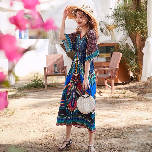 Váy bohemian hoạ tiết hình học