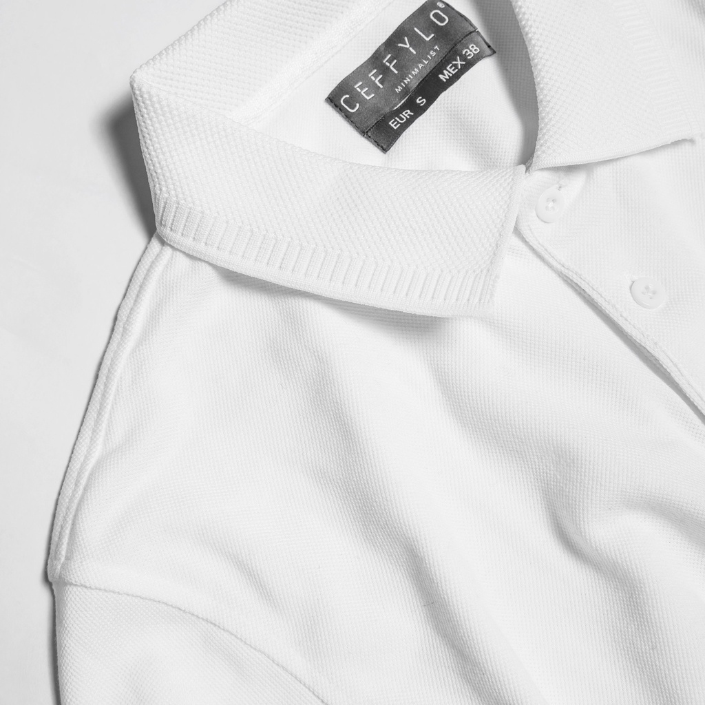 Áo Polo Dài Tay Trắng Trơn Basic Vải Cotton Mềm Mịn - CEFFYLO