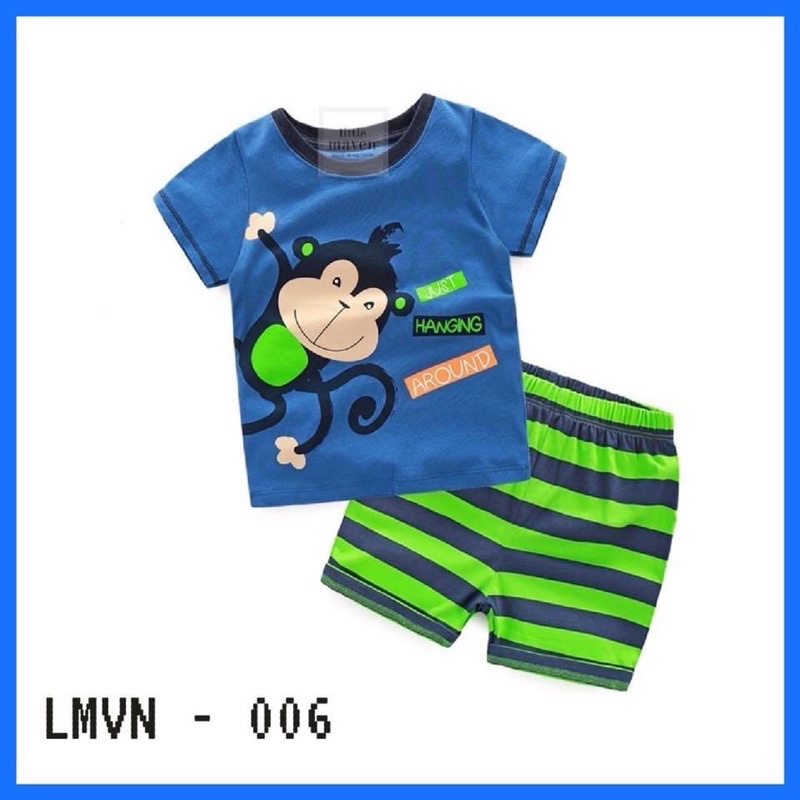 Bộ cộc tay Little maven cho bé trai size từ 12-24 cân