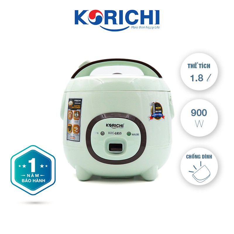 Nồi cơm điện Korichi-1855 thiết kế theo kiểu dáng hàn quốc, nấu cơm ngon, độ bền cao (1.8L)