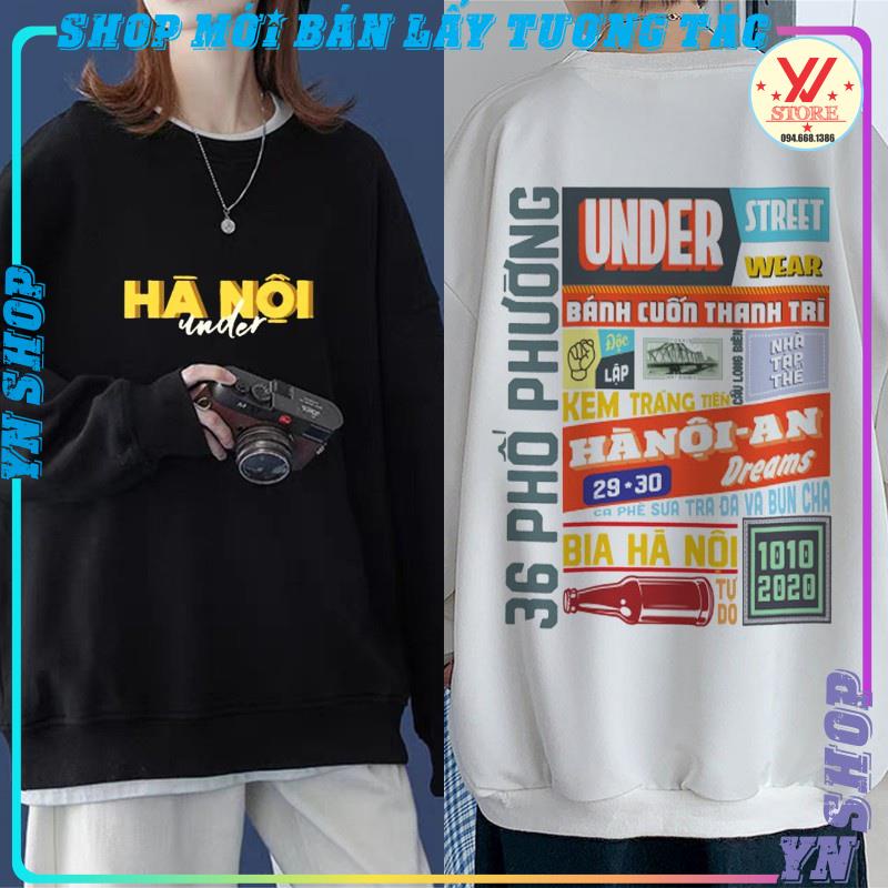 Áo hoodie nỉ  UNISEX Nam Nữ- In Hình Local Brand-Áo sweater LOGO under Hà Nội 36 Form Rộng mẫu trend 2021-Mũ 2 lớp