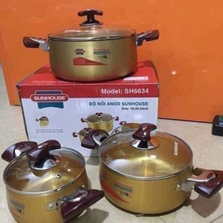 Bộ nồi sunhouse anod sh6634 màu vàng
