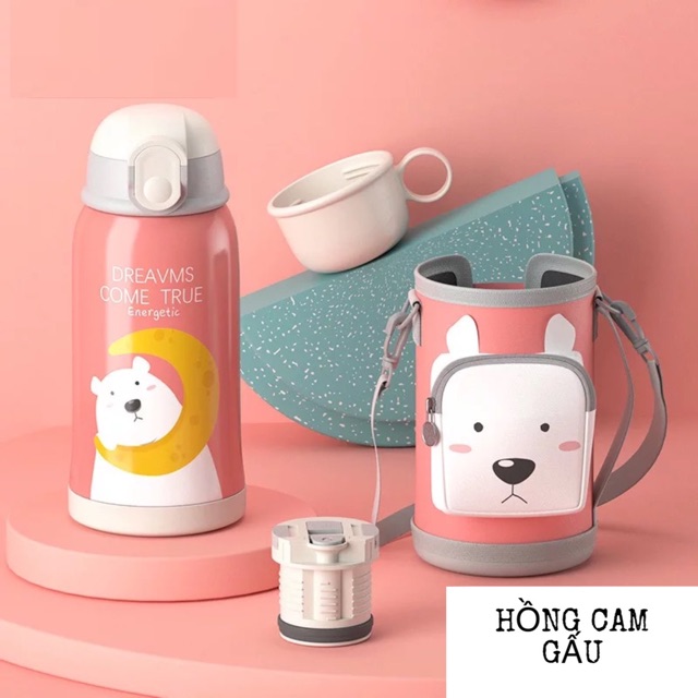 Bình uống nước giữ nhiệt cao cấp 550ml tặng kèm túi và phụ kiện ms1101692, bình đựng nước cho bé