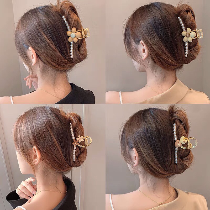 Kẹp tóc Hàn Quốc đính đá ngọc Cặp tóc càng cua kim loại gấu tim hoa thời trang siêu nhẹ cho nữ xinh sang chảnh Miituu KG