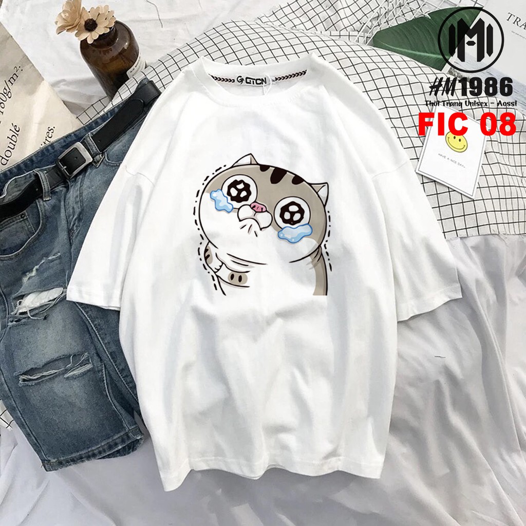 Áo phông oversize fom rộng local brand unisex nam nữ cotton 250gsm thun dày dặn cao cấp , Áo Phông Hoạt Hình Mèo Ami