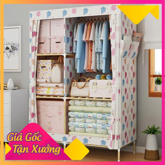 Tủ vải khung Gỗ 2 buồng 6 ngăn loại lớn