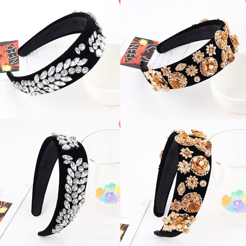 Băng Đô Cài Tóc Bản Rộng Đính Đá Phong Cách Baroque Sáng Tạo