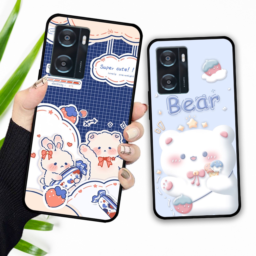 Ốp lưng Oppo A57 2022 in hình caro gấu thỏ dễ thương