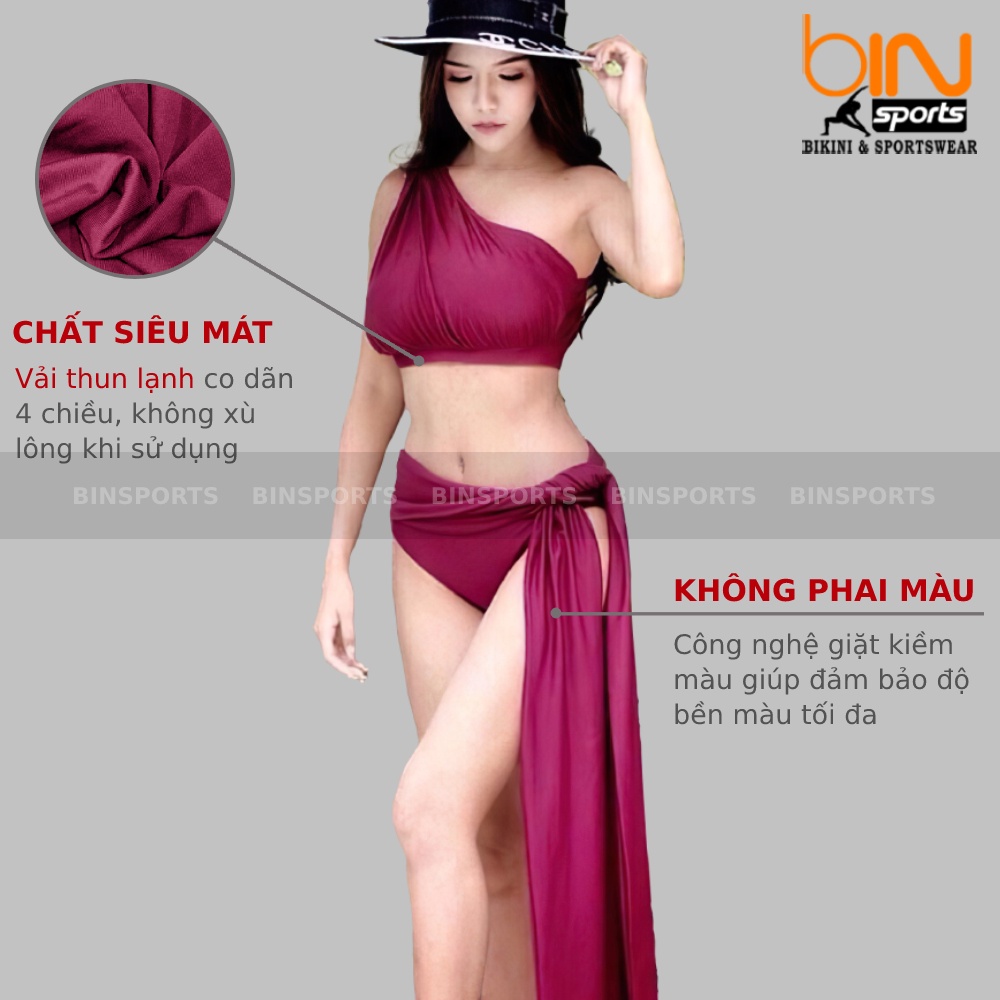 Bikini Nữ 2 Mảnh Quần Cạp Cao Aó Lệch Vai Bin Sports BHV087