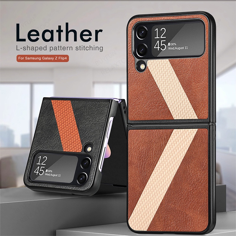 For Sumsung Z Flip 4 Case Splicing Leather Phone Cover Luxury Shockproof Bumper Shell Phone Protect cover