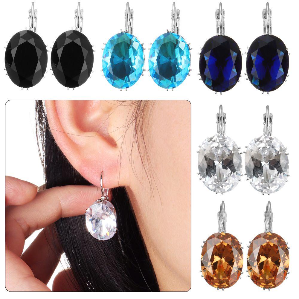 Khuyên Tai Hình Oval Đính Đá Topaz Thời Trang Dự Tiệc