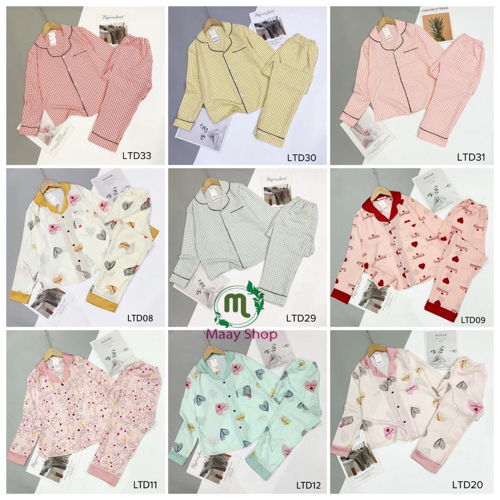 Bộ Pijama ngủ lụa mango cổ sen tay dài có size