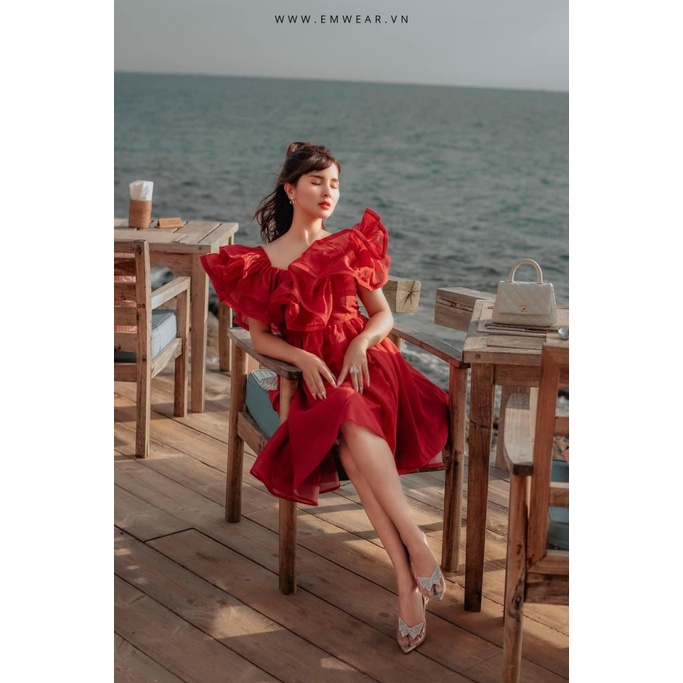 (Mẫu Mới) Đầm Tơ Xước Trễ Vai Mẫu Mới THiết Kế Xinh Như THiên Thần UP Valentina Shop