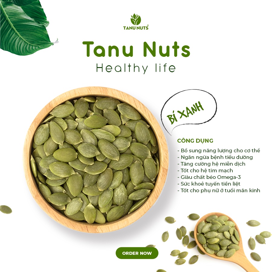 Hạt bí xanh Ấn Độ rang chín tách vỏ TANU NUTS sấy giòn nguyên vị thơm ngon giàu dinh dưỡng 500g