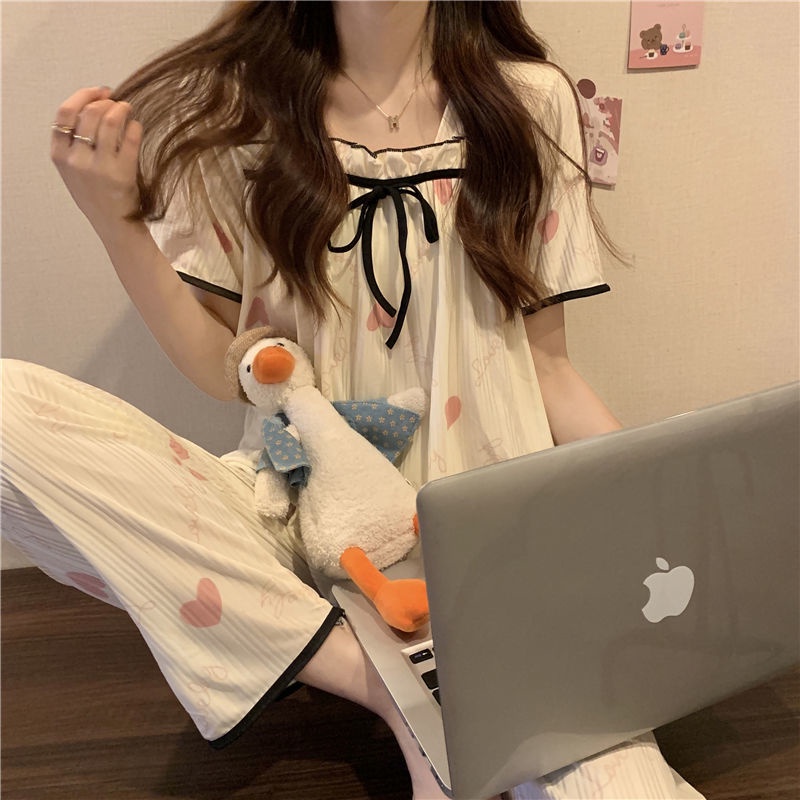 Bộ Đồ Ngủ Ngắn Tay Cổ Vuông Dễ Thương Thời Trang Mùa Hè Cho Bạn Gái