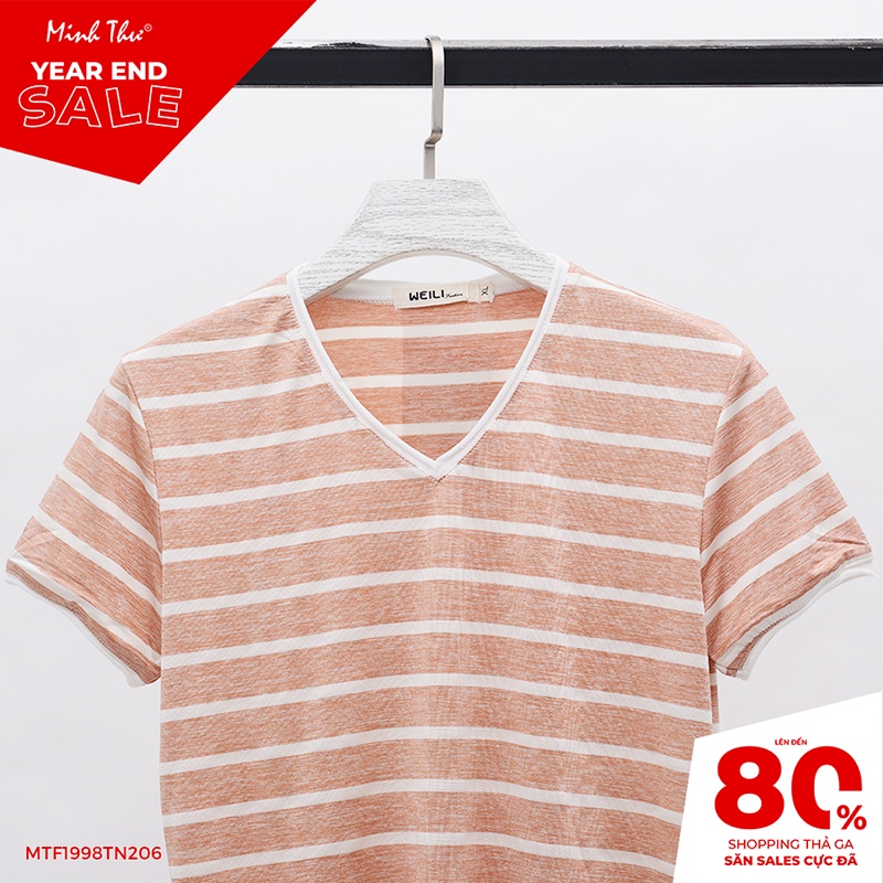 Áo thun tay ngắn có cổ họa tiết kẻ ngang Polo TN206